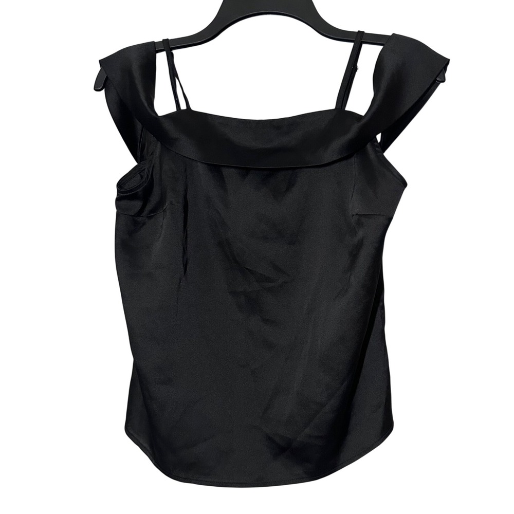 Miami Women Black Satin Cold Shoulder Adjustable Strap Blouse Top XS AT01792